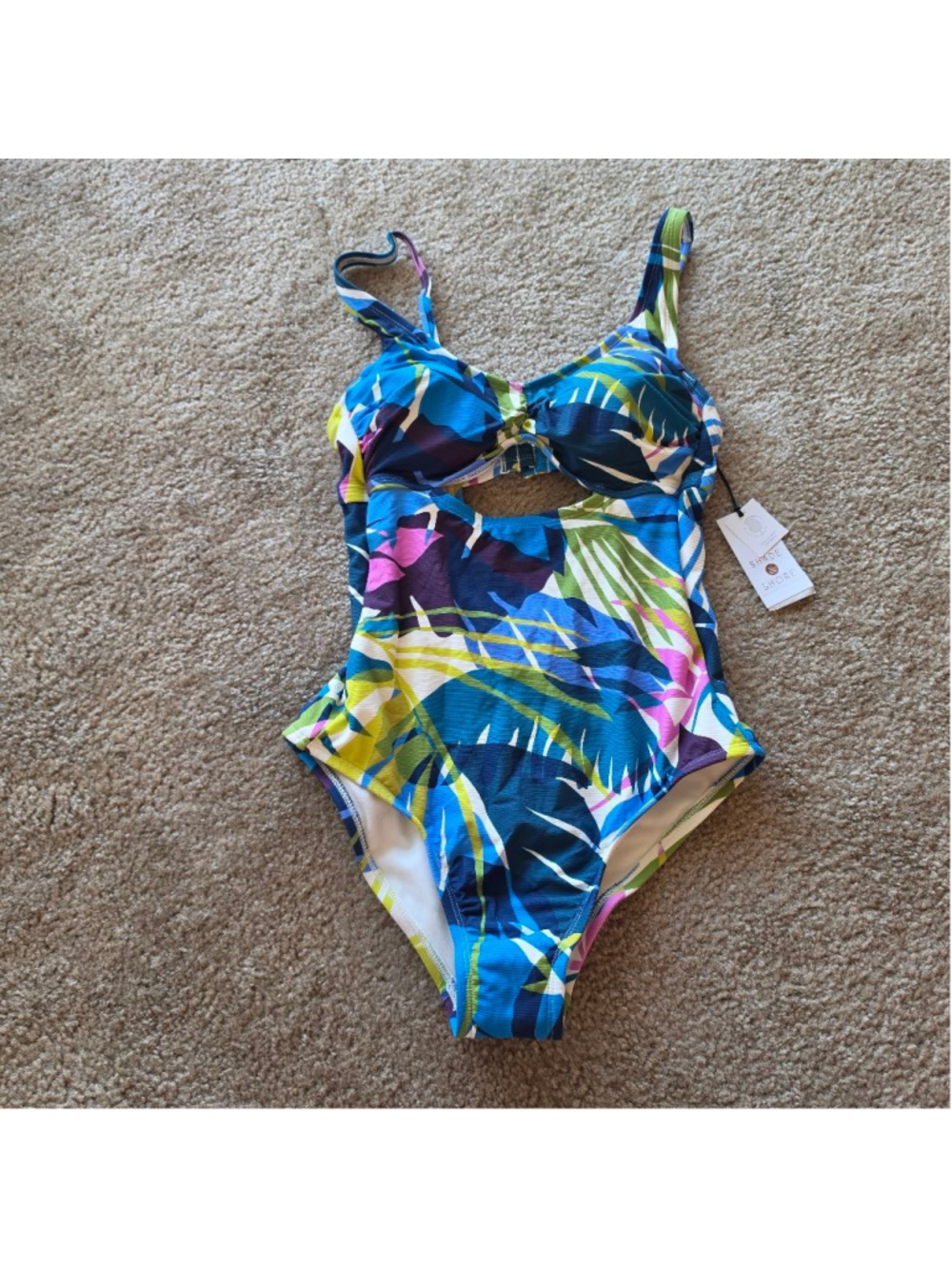 Women's Shade & Shore Ribbed Shirred Cut Out One Piece Swimsuit Size Small
